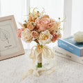 White Pink Artificial Flower for Wedding Decoration Bride Brooch Flower Bouquet Rose Artificial Rose Flowers Bridegroom