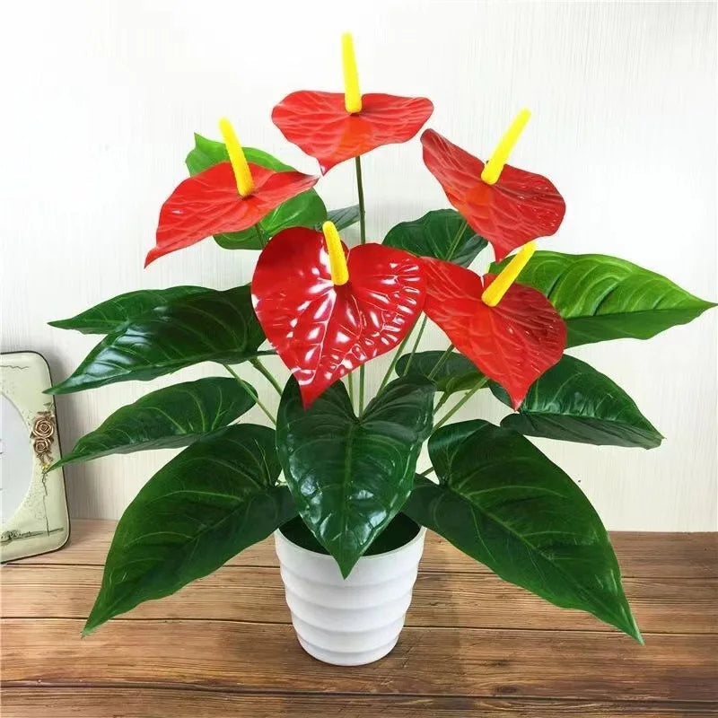 Factory Direct Selling Simulation Flower 18 Anthurium Green Plant Potted Plastic Flower Decoration Simulation Plant