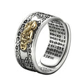 Chinese Style Retro Buddhist Wealth PiXiu Ring Carved Words Amulet FengShui Wealth PiXiu Copper Rings