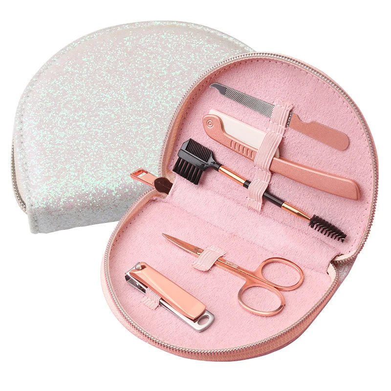 New 5pcs Manicure Set Professional Eyebrow Trimming Tool with Flash Bag Minimalist Beauty Set Beauty Products