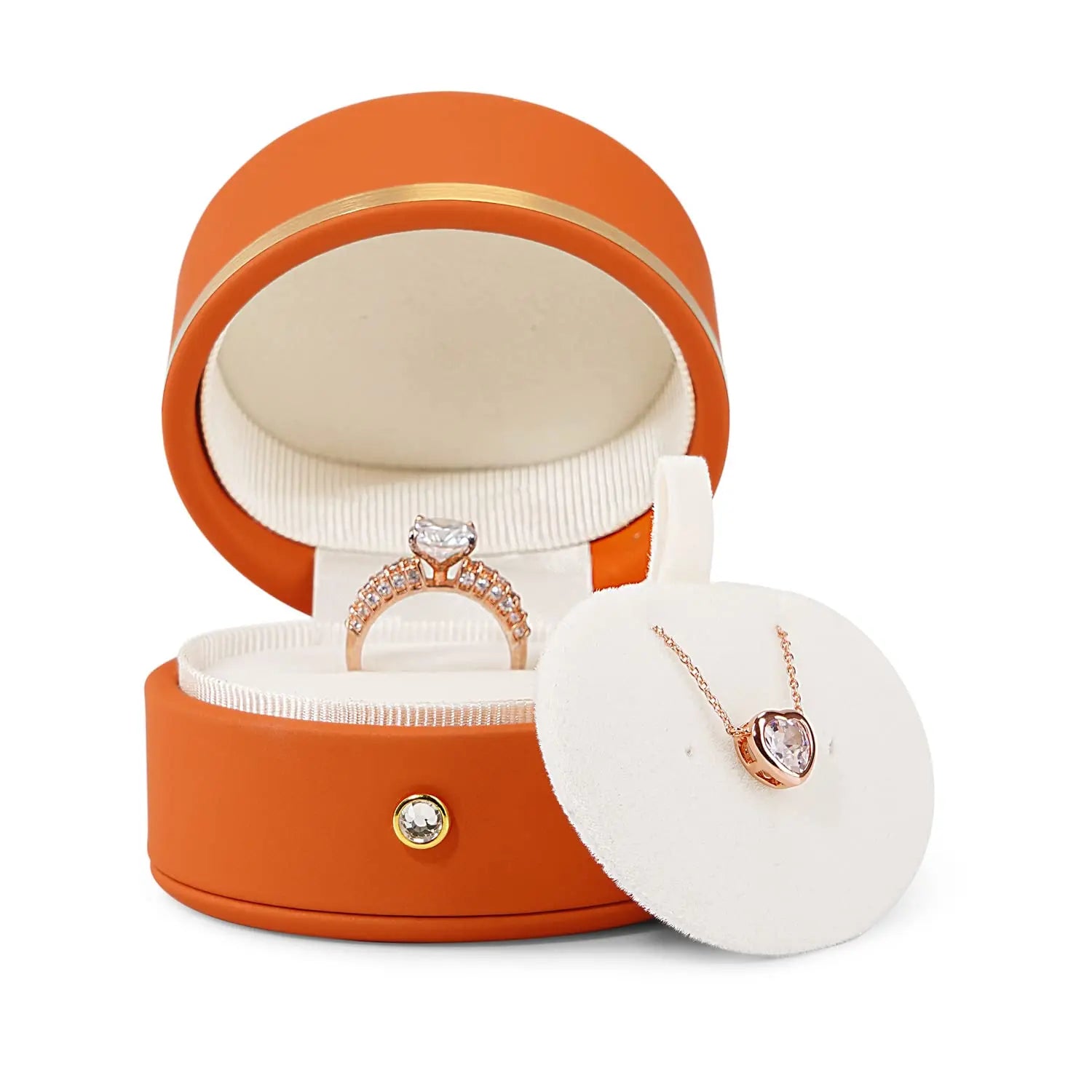 Customizable Newly Designed Fashion Round Shape PU Leather Jewelry Set Boxes Portable Oval Type Packaging