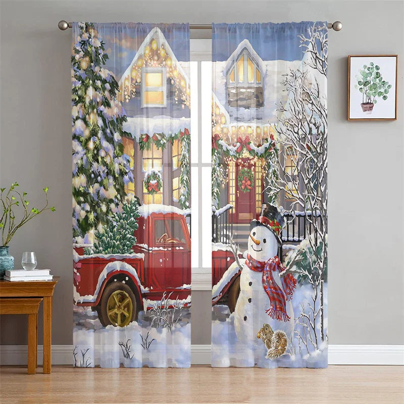 Hot Selling Merry Christmas Sheer Privacy Home Decor 100% Polyester Window Solid Curtains Living Room Modern Custom