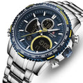 NAVIFORCE 9182  Watch for Men Waterproof Sport Watch Top Gift New Mens Dual Display Digital Stainless Steel Wristwatches