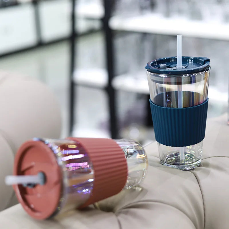 450ML Graduated Cup Creative Fashion Silicone Electroplating Water Cup With Lid and Straw