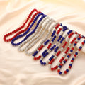 Hot Selling 8mm Rhinestone Pollyanna Iced Bling Disco Ball Beaded Bead Baseball Player White Red Blue Rhinestone Bead Necklace