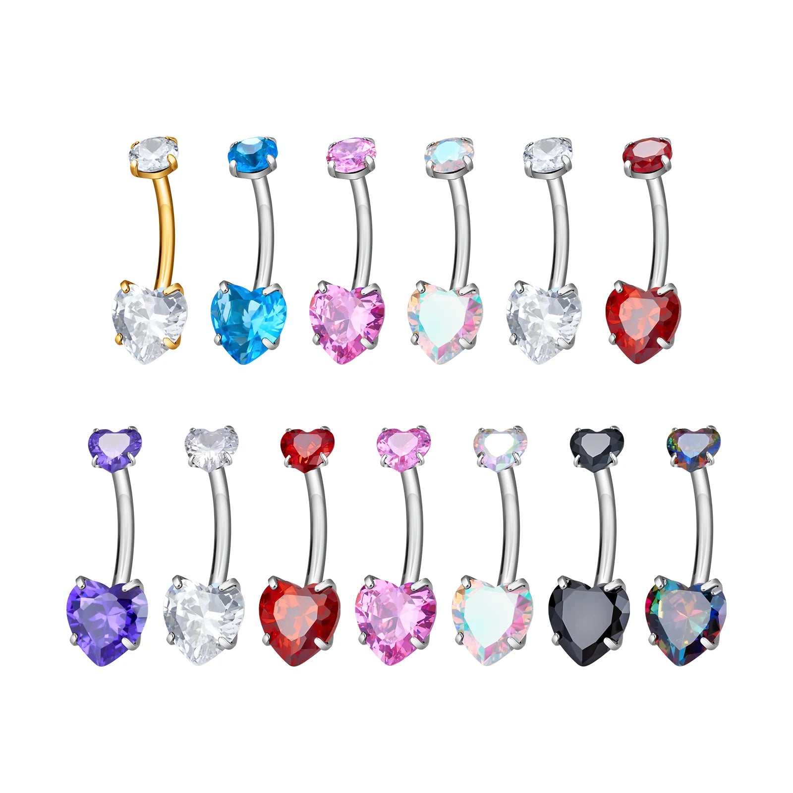 G23 ASTM F136 Titanium Navel Piercing 14G Belly Button Ring Double Heart Zircon Inlay Women Fashion Nombril Ombligo Body Jewelry