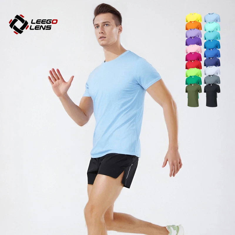 Men's Quick-Dry Breathable Sports T-Shirt Colorful Short Sleeve Top for Summer Running Fitness Gym Workout Activewear