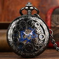 Antique Style Black Hollow Gear Skeleton Mechanical Steampunk Pocket Watch With Roman Dial for Men
