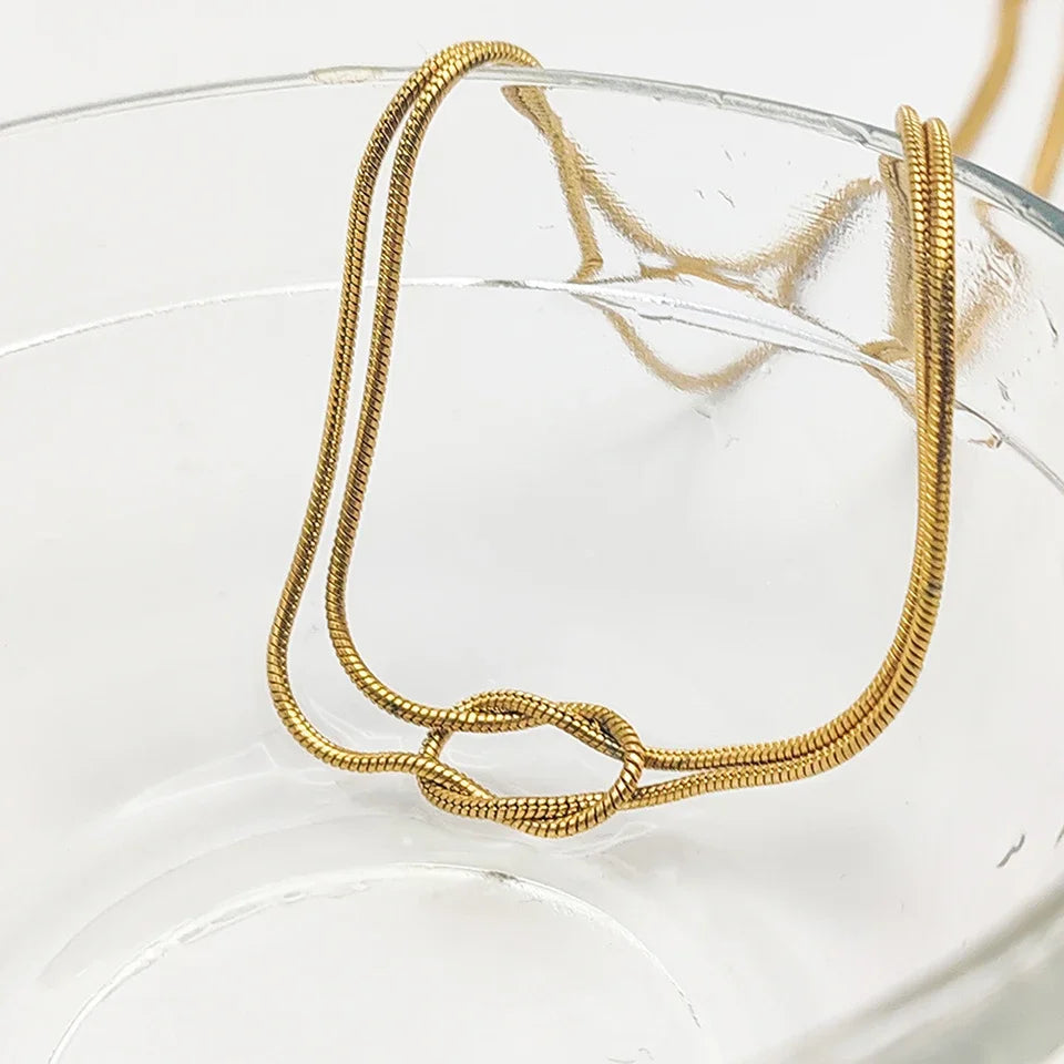 EManco Gold Plated Knotted Snake Chain Necklace Elegant Minimalist Jewelry Lusterless Women's Stainless Steel Accessories