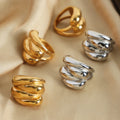 Fashion Jewelry Irregular 18K Gold Plated Stainless Steel Water Resistant Non Tarnish Jewelry Water Wave Dome Chunky Ring