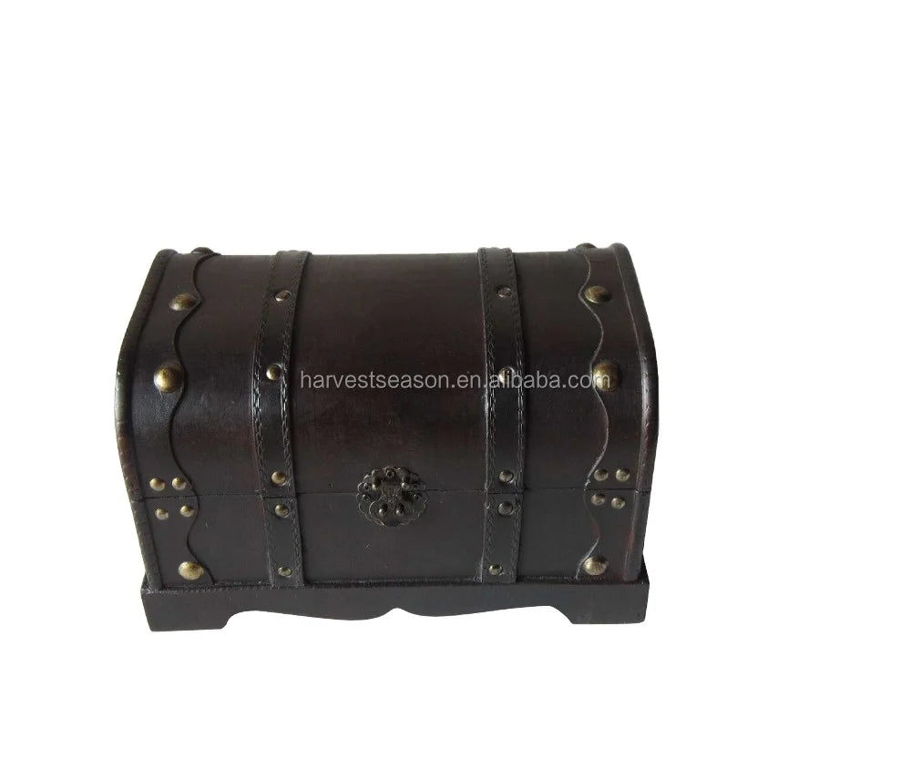 Wholesale Lovely Vintage Wooden Treasure Chest Gift Box Polished Technique