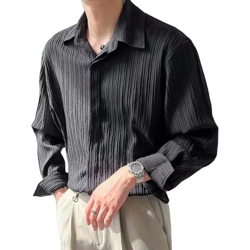 RNSHANGER Men Black Business Casual Ironless Shirt Men Loose Wrinkle Resistant Elastic Shirt Casual Long Sleeves Formal Shirts