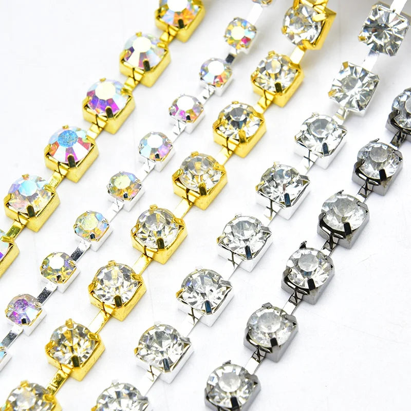 SS38 8mm Gold Silver Claw Metal Rhinestone Cup Chain Glass AB Crystal Trim Sew on Clothing Shoes Jewelry DIY Fashion Accessories