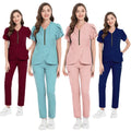 4 Way Stretch Rayon logo Custom Zip Top Pant Medical Beauty Hospital Women's Doctor Nurse Dentist Scrubs Set Uniform Scrubs Suit