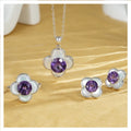 YBO 925 Sterling Silver Jewelry Sets Natural Amethyst Gemstone White Shell Four Leaf Clover Earrings Great Wedding Gifts Parties