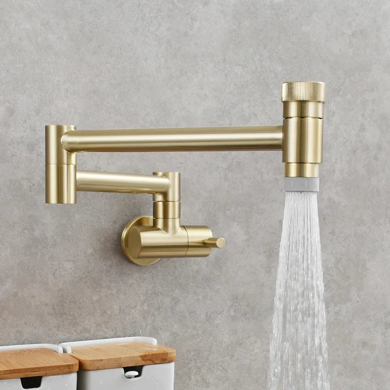 High Quality Double Joint Folding Kitchen Faucet 2 Modes Swing Arm Faucet Brass