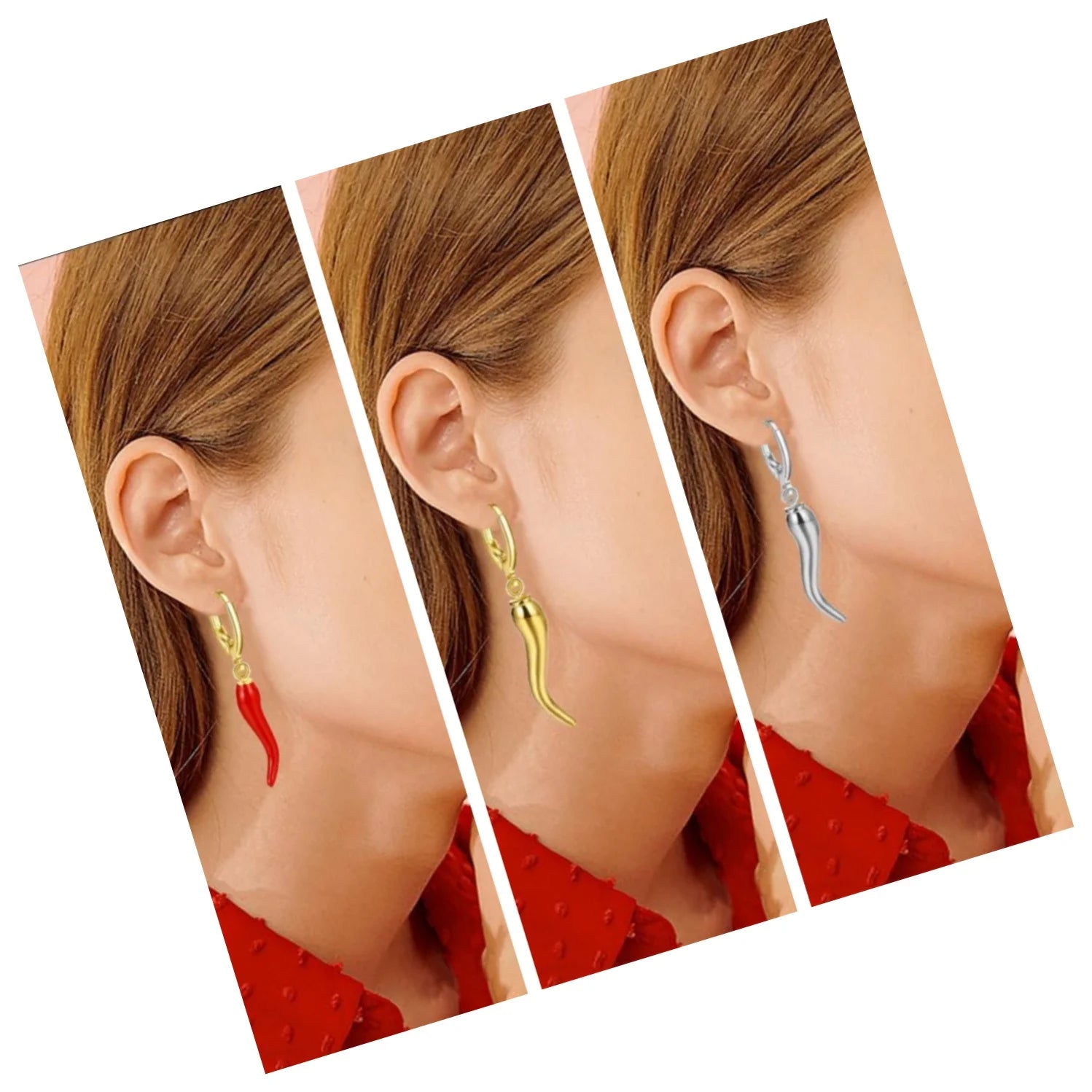 DAIHE New Design Stainless Steel Red Enamel Small Drop Earrings Red Chilli Pepper for Women