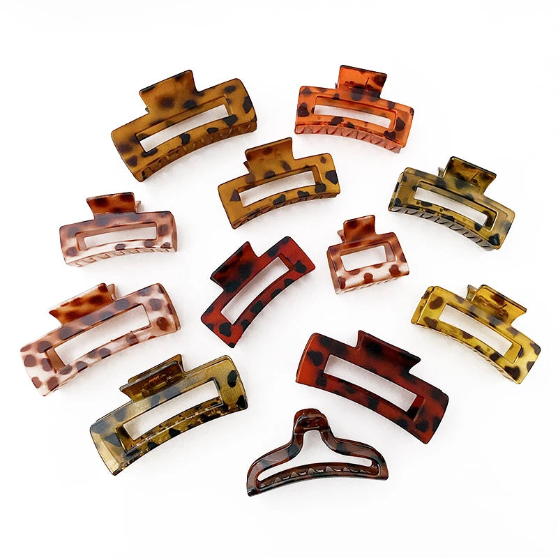 Matte Leopard Print Claw Hair Clip 10.5cm Acrylic Square Haarklammer Korean Medium Shark Hair Clips