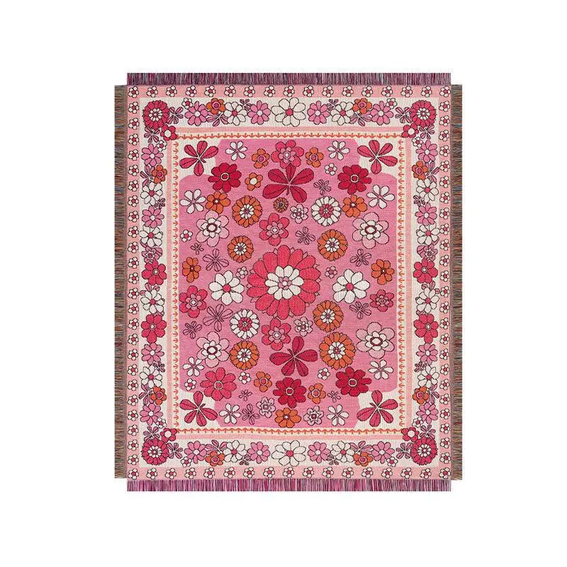 Hot Selling Custom Jacquard Woven Tapestry High Quality Floral Geometric Pattern Modern Style Boho Blanket with Tassel Washable