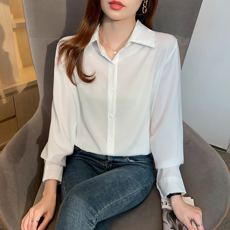 Women's Summer Woven Simple V-neck Wide Sleeve Short Sleeve White Chiffon Office Blouse 2025