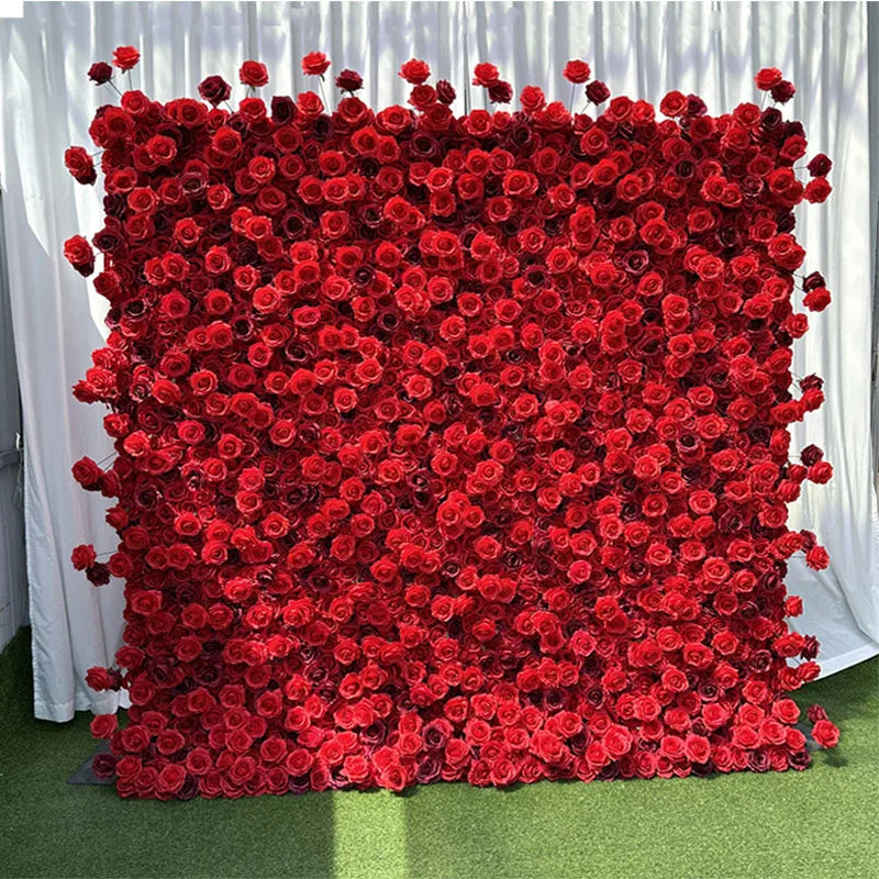 GJ-WA8018 Wholesale Silk Flower Wall Panel Roll up Flower Wall Backdrop 8ft X 8ft White Rose Wedding Flower Wall Backdrop