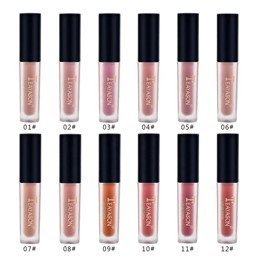 12 Color Nude Earth Color Matte Lipstick Lip Glaze Matt Liquid Lip Stick Matte Gloss Vendor