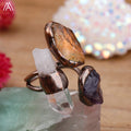 Healing Crystal Quartz Point Rings Amethyst Citrine Antique Brass Chakra Jewelry Spiritual Gift for Men Women