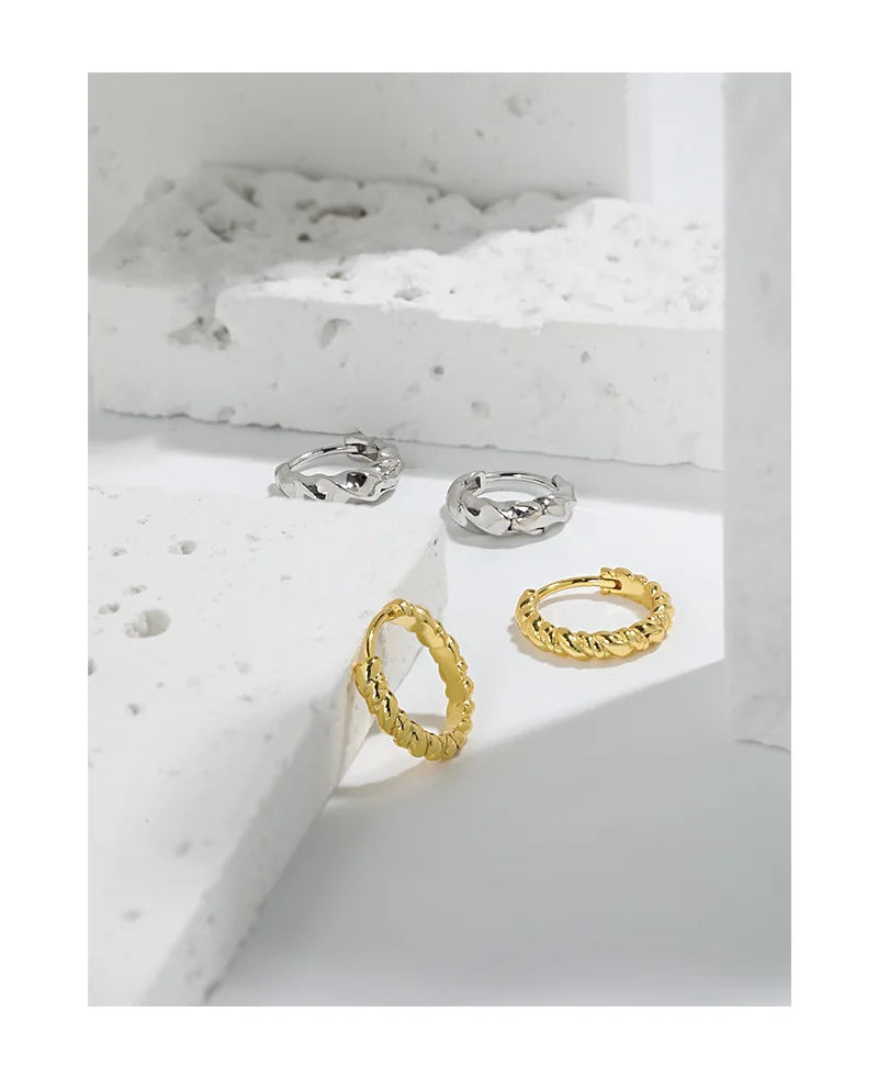 Unique Design Jewelry 18K Gold Plated S925 Sterling Silver Twist Hoop Earrings for Women