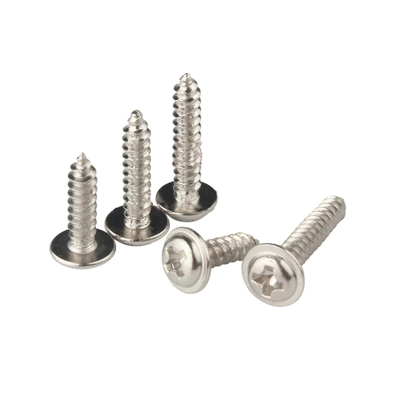Cross Head with Washer PWA Nickel Plated Countersunk Pan Flat Head Pointed Tail Self Tapping Screw for Plastic