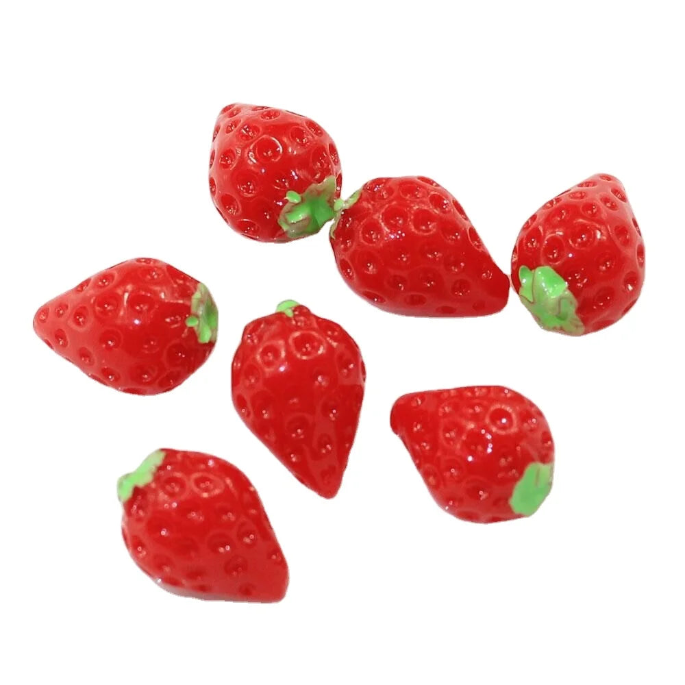 100Pcs Mini Red Pink Sweet Candy Strawberry Resin Figurine Crafts Flatback Cabochon Fruits Ornament Jewelry Making Charms