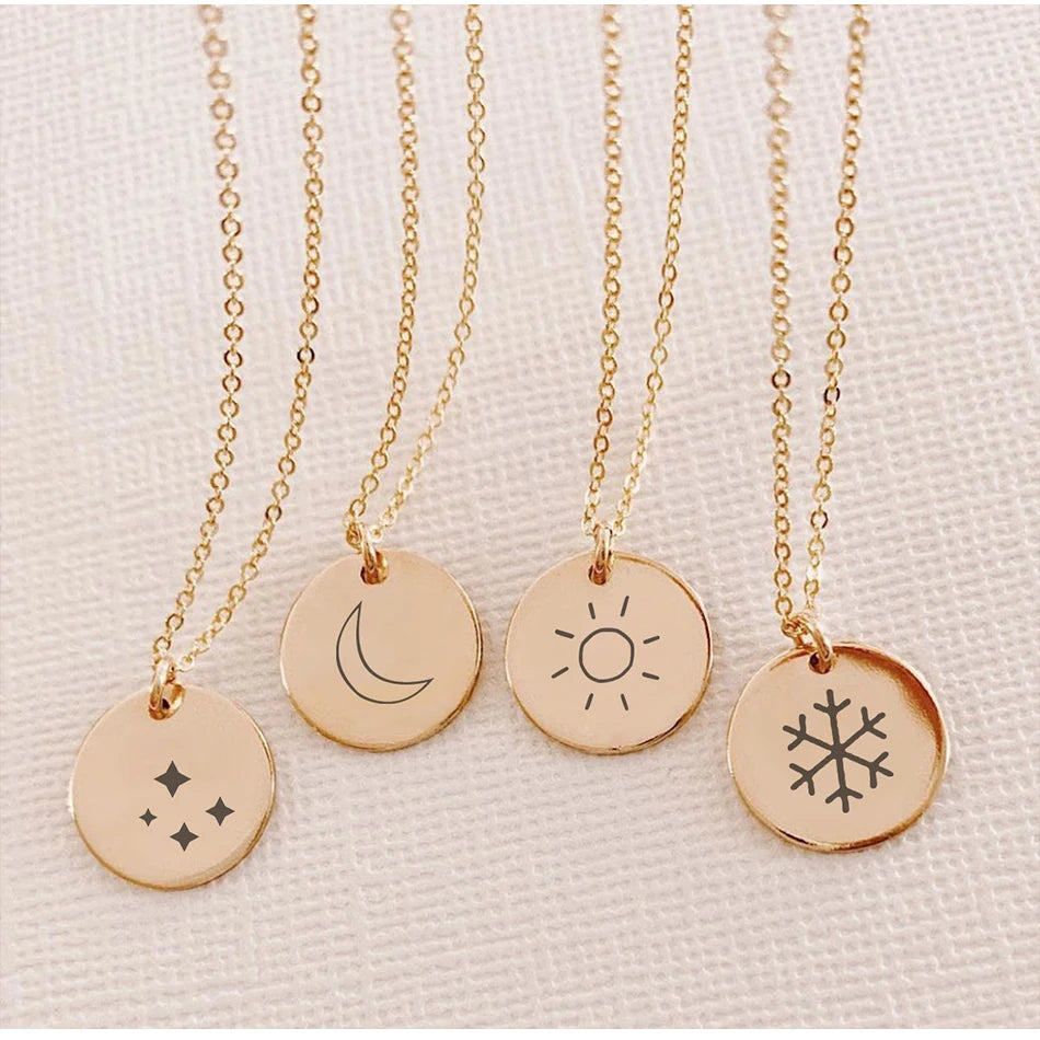 Chihang 15mm Stainless Steel Weather Pattern Custom Engraved Pendant Chain Necklace
