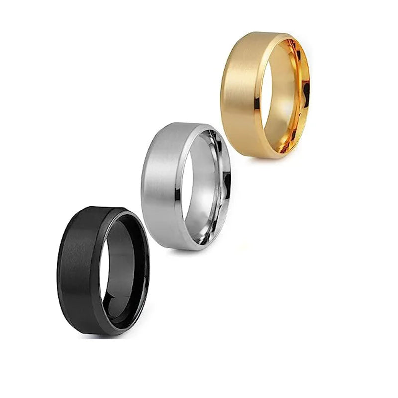 Trendy American Style 3-Piece Titanium Steel Matte Finish Fashion Rings for Men Cool Accessories