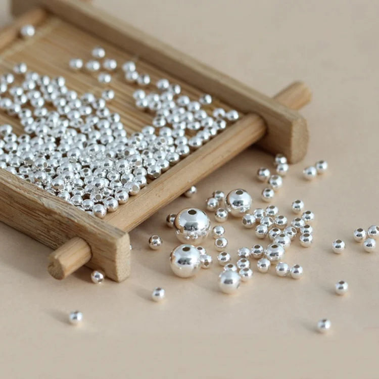 GP 2mm-20mm Sterling Silver 925 Round Spacer Beads Silver Ball Beads Permanent Jewelry Chains Making Round Seamless Beads