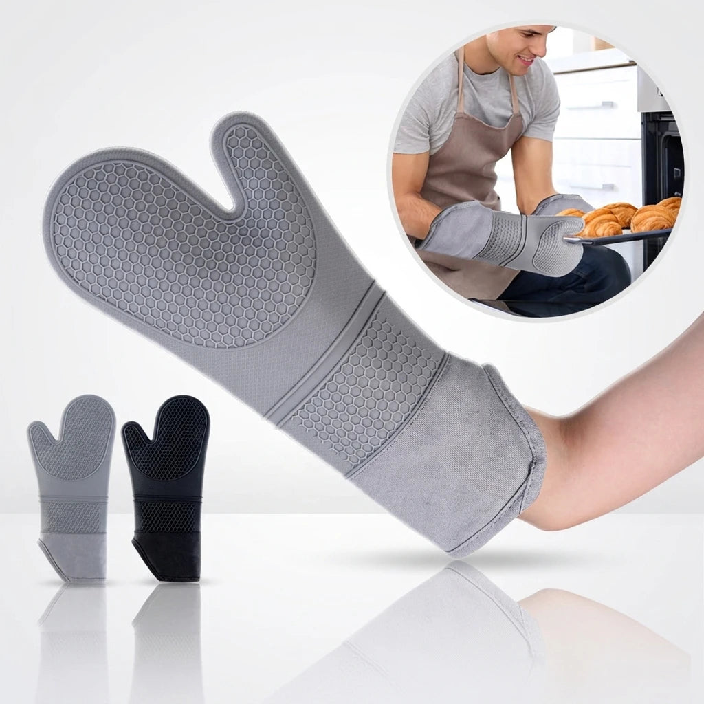 Dotted Waterproof Oven Mitts Grip Heat Resistant Silicone Soft Lining Flexible Gloves for Cooking BBQ Kitchen Pot Holder Oven