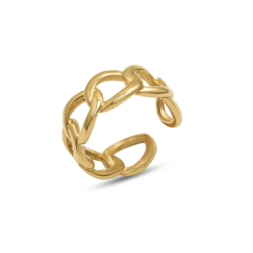 Simple Fashion Stainless Steel Plated 18 K Gold Hollow Opening Ring Jewelry Personalized Tail Ring