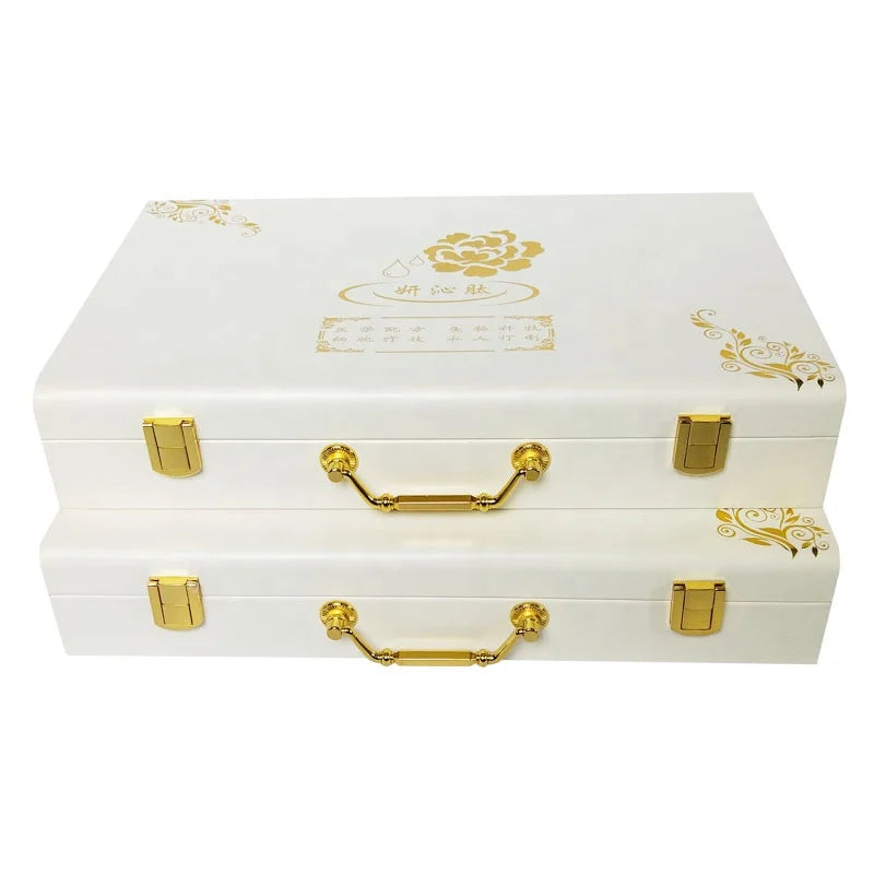 In Stock White Box Portable Cosmetic Packaging Wooden Packaging Hyaluronic Acid Serum Luxury Cosmetic Leather Box