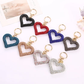 New Design Hollow Out Heart Shape Key Chain Personality Metal Full Diamond Rhinestone Car Key Keychain