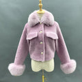 High End Chic Cropped Chic Women Fur Collar Sheep Wool Shearing Jacket
