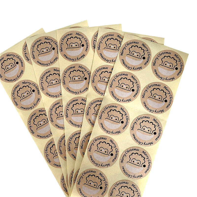100pcs/pack Cute Merry Christmas Round Strong Adhesive Kraft Seal Sticker for Baking Funny DIY Gift Christmas Stickers MegaBDM