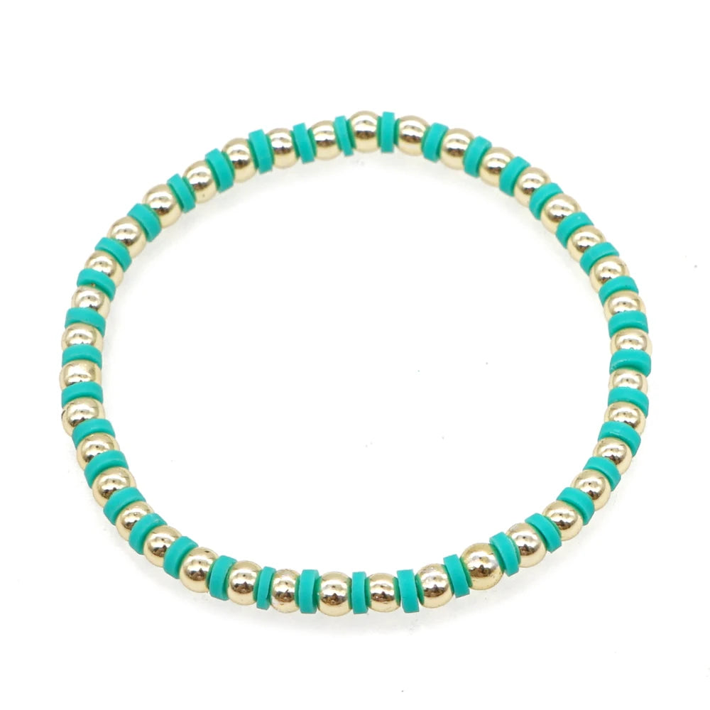 Go2boho Hot Sell Boho Jewelry Bracelet 4mm Iron Gallstone Gold Beads 4mm Polymer Clay Bracelet