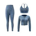Wholesale Women Frosted 3 Piece Yoga Set With Jacket Gym Leggings Fitness Yoga Set Seamless Yoga Set 3 Pieces