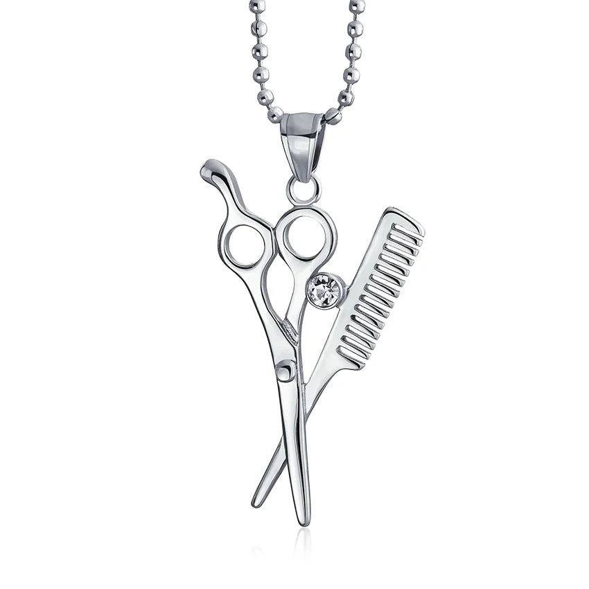 Necklace 925 Sterling Silver Barber Accessories Barber Shop Haircut Scissors Comb Pendant Necklace for Women Men