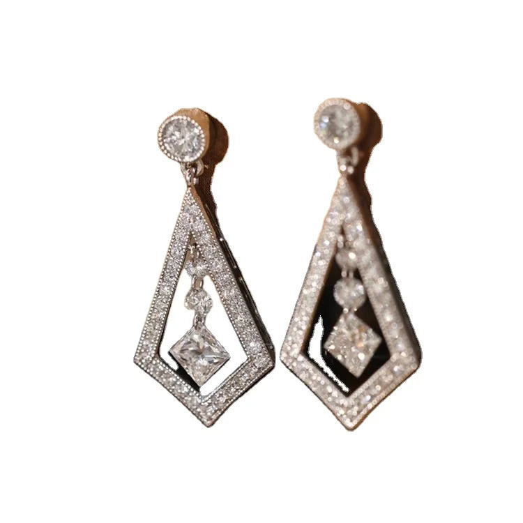 Ruyi Laser Holed 18k Solid Gold Long Dangle Drop Design Lab Diamond Earrings for Women