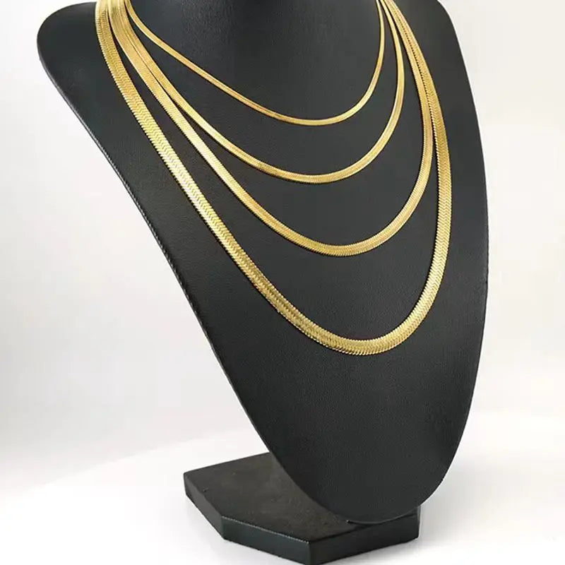 Wholesale PVD 14K 18K Gold Plated Stainless Steel Thin Flat Minimalist Herringbone Snake Chain Necklace for Women