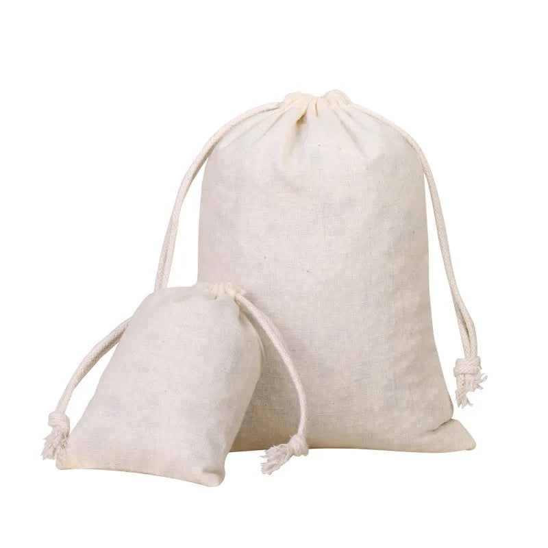Handmade Recyclable Cotton Bag Screen Printed Rope Design Eco-Friendly Craft Customizable Logo Drawstring Candle Photo Stickers