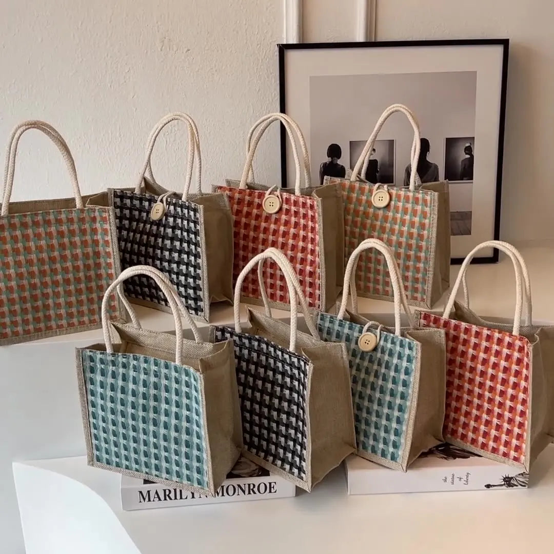 Wholesale Women Linen Gift Tote Bag Jute Woven Hand-held Small Shoulder Bag