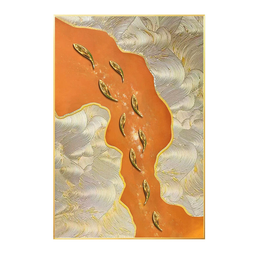 Nine Fish Three-Dimensional Modern Simple Porch Orange Decorative Living Room Light Luxury Vertical Hanging Painting