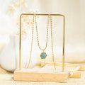 18K Gold Plated Stainless Steel Jewelry Natural Gemstone Blue Green Gem Stone Pendant Necklace