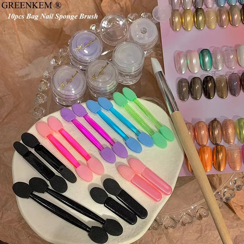 10pcs Pack Disposable Eyeshadow Brush Sponge Tipped Oval Tool Dual Sides Makeup Cosmetic Nail Sponge Brush
