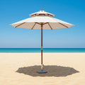 Wooden Double Pole Top Canopy Windproof Modern Design Champagne Frame Teak Finish 100% Polyester Cover 17x22mm Ribs Outdoor
